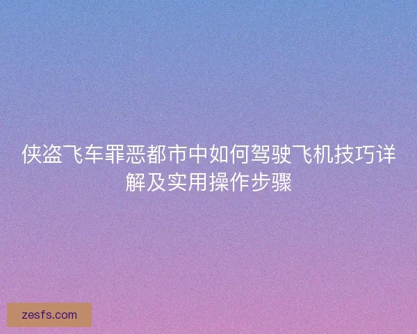 侠盗飞车罪恶都市中如何驾驶飞机技巧详解及实用操作步骤